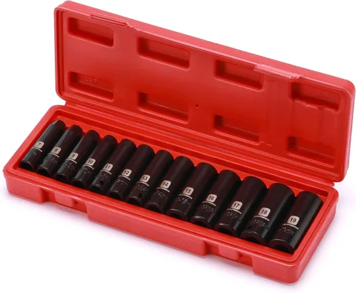 Miniatura 6 de MIXPOWER Juego de 13 piezas de dados de impacto profundo de 3/8 pulgadas, 0.276 in a 0.748 in, CR-V, métrico, 6 puntos, profundo, 13 piezas de 3/8