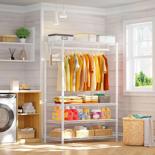 Miniatura 6 de Ulif H4 Plus Perchero de ropa, perchero portátil de 4 niveles para ropa y vestidos para dormitorio y guardarropa, sistema de almacenamiento y Blanco