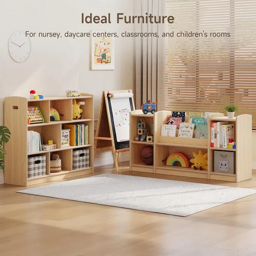 Miniatura 6 de ONBRILL Estantería Montessori de 8 cubos, estantería y organizador de almacenamiento de juguetes para habitación de niños, estantería de madera de 3