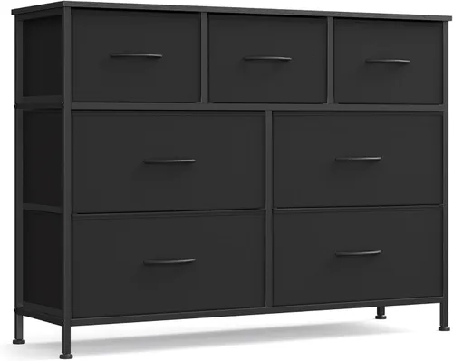 Miniatura 13 de SONGMICS Cómoda para dormitorio, cómoda, acero, MDF, 4 cajones de tela no tejida, unidad organizadora de almacenamiento, armario, entrada, negro