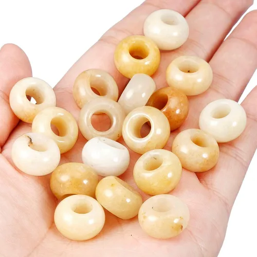 Miniatura 2 de SUNYIK Abalorios sueltos de jade amarillo con agujero grande (0.236 pulgadas), cuentas europeas para pulseras y joyas, paquete de 20 Jade