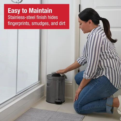 Miniatura 5 de Rubbermaid Basurero redondo de acero inoxidable, 1.6 galones, carbón, papelera con tapa para el hogar, baño, cocina, oficina