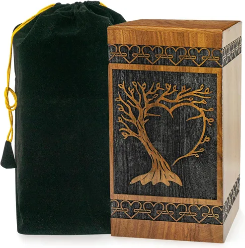 Urnas de palisandro para cenizas humanas, caja de urna de madera del árbol de la vida, urna de crema para cenizas de adultos, urnas decorativas de