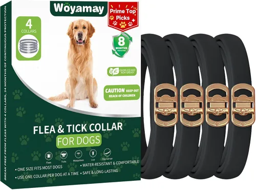 Woyamay Paquete de 4 collares antipulgas para perros, prevención de pulgas y garrapatas para perros, tratamiento de pulgas y garrapatas para perros