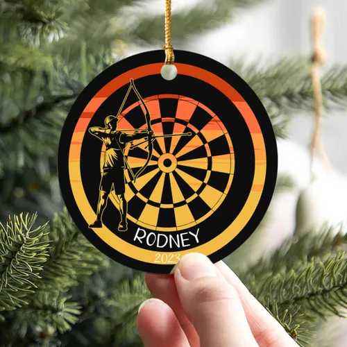 Miniatura 5 de Adorno personalizado de tiro con arco de Navidad 2025, adorno de Navidad con arco y flecha, regalo con nombre de arquero, año, adorno de jugador