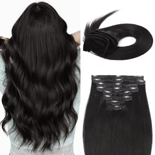 Miniatura 13 de Extensiones de cabello humano 100% remy de 10 a 24 pulgadas, con clips, calidad grado 7A, cabeza completa, 8 piezas, 18 clips; largo, suave, sedoso