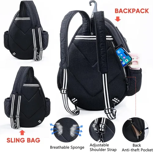 Miniatura 5 de Bolsa de tenis acolchada para mujer – Mochila de tenis y bandolera Capacidad para 2 raquetas o 3 paletas de pickleball Bolsa ligera para raqueta