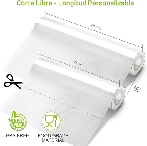 Miniatura 2 de Bonsenkitchen [2025 Actualizado] 3 Rollos 27,94 cm x 4,88 m + 3 Rollos 20,32 cm x 4,88 m Bolsas Selladoras al Vacío para Alimentos con Caja