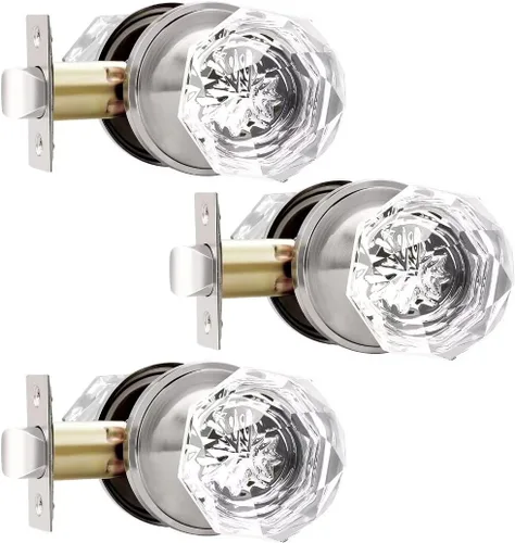 Miniatura 16 de Perillas de puerta de paso de níquel satinado, perilla de puerta de vidrio transparente interior, pomo de puerta de cristal sin llave con cerradura