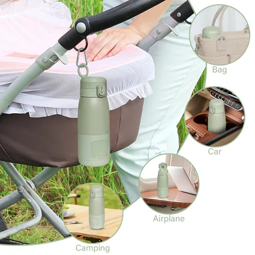 Miniatura 7 de Calentador de botellas portátil para viajes, calefacción de 5 minutos para leche materna, fórmula y agua, gran capacidad de 12 onzas, batería