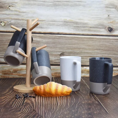 Miniatura 3 de Juego de 2 tazas de café grandes de 16 onzas, tazas de té negro para comedor, tazas altas de cerámica con asa, taza grande a granel con moteado