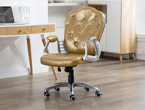 Miniatura 2 de Silla de oficina en casa, silla giratoria ergonómica para computadora con soporte lumbar, reposabrazos ejecutiva, con reposabrazos fijos, altura Oro