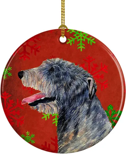 Miniatura 74 de Caroline's Treasures Bulldog English - Copos de nieve rojos y verdes, adorno de cerámica de Navidad, decoración colgante para el hogar, Navidad