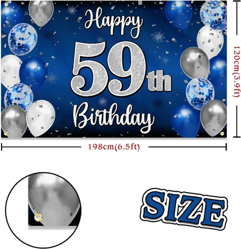 Miniatura 7 de Decoración de feliz cumpleaños 35, globo azul y plateado de 35 años, cartel grande de telón de fondo de cumpleaños, suministros para fiesta de 35th