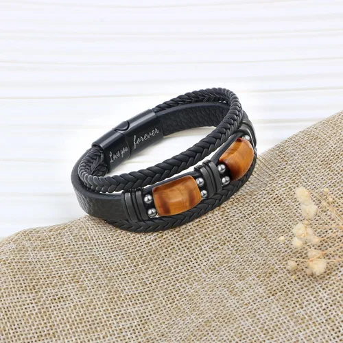 Miniatura 6 de Pulseras de cuero de ojo de tigre para hijo, marido, nieto, novio a mi hombre, joyería para hermano papá, 7.58.59 pulgadas