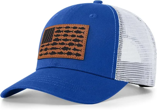 Miniatura 11 de Sombrero de camionero con bandera de pez estadounidense, regalos de pesca para hombres, sombrero de pesca Snapback perfecto para pesca y uso diario