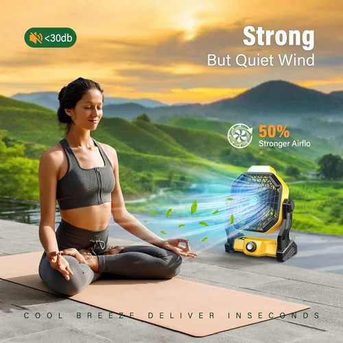 Miniatura 3 de JINLICTE Ventilador solar de 10400mAh con linterna LED, ventilador de camping con panel solar, ventilador solar recargable de 7W para exteriores