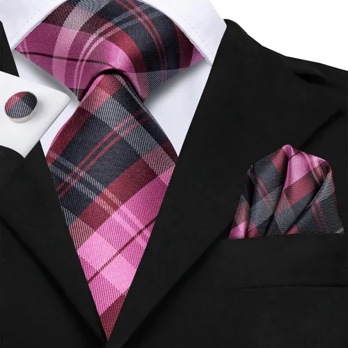 Miniatura 138 de Hi-Tie Corbatas de seda para hombre, diseño de cachemira a rayas, con bolsillo, gemelos cuadrados, conjunto formal de negocios