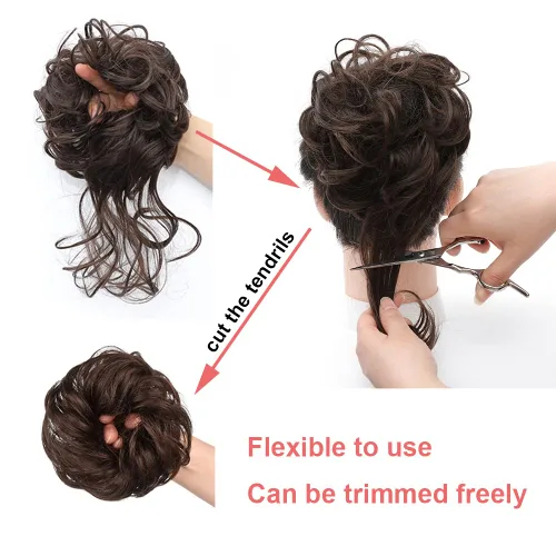 Miniatura 5 de KETHBE Moño desordenado, extensión de moños de pelo despeinado, banda elástica para el cabello, moño rizado para mujeres (negro)