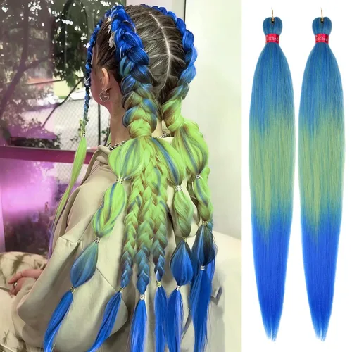 Miniatura 18 de Cabello trenzado preestirado, cabello trenzado degradado de 28 pulgadas, paquete de 8 extensiones de cabello trenzado de mezcla de colores sedosos