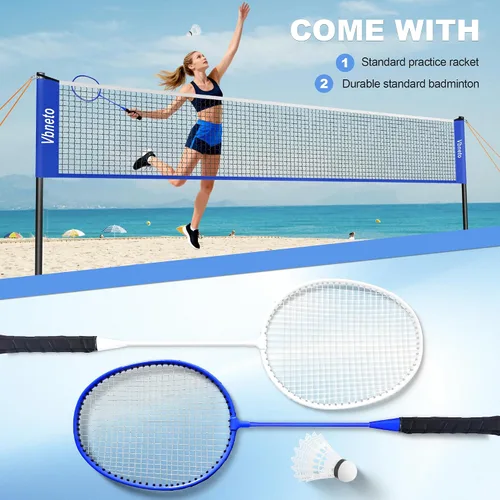Miniatura 5 de Juego de bádminton, sistema portátil antiempañamiento para exteriores, red duradera oficial de 20 x 5 pies, fácil de instalar, con 4 raquetas, 3