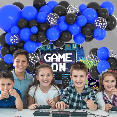 Miniatura 2 de Juego de globos de confeti azul rey, negro y plateado, arco de globos de confeti azul, negro y plateado para decoración de cumpleaños de bebé jefe