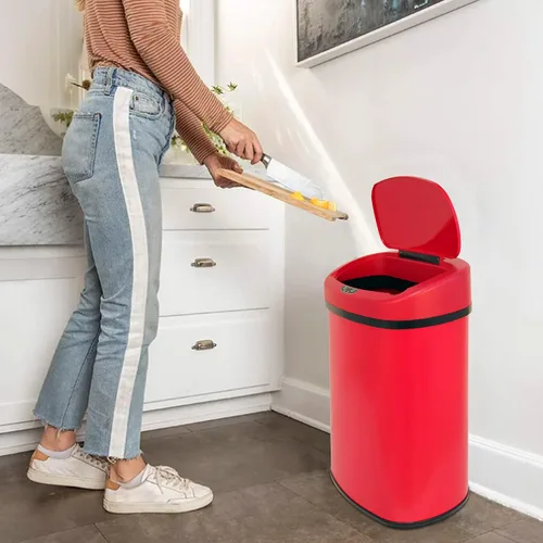 Miniatura 2 de Bote de basura automático de 13 galones, con sensor de movimiento y sin tacto, de acero inoxidable cepillado con tapa, diseño silencioso, cubo