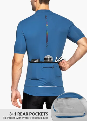 Miniatura 4 de BALEAF Camiseta de ciclismo para hombre, manga corta, media cremallera, para ciclismo de montaña, 4 bolsillos traseros UPF