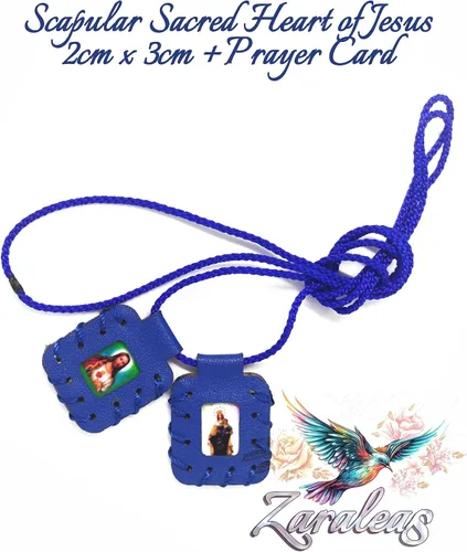 Miniatura 5 de Zaraleas Escapulario de Cuero del Sagrado Corazón de Jesús, Virgen del Carmen y Guadalupe & San Miguel Arcángel Hecho a mano. 0.8 in x 1.2 in