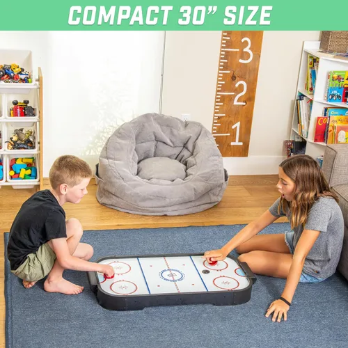 Miniatura 2 de GoSports Juego de hockey de aire de mesa de 30 pulgadas para niños, mesa de juego portátil, funciona con pilas, color negro
