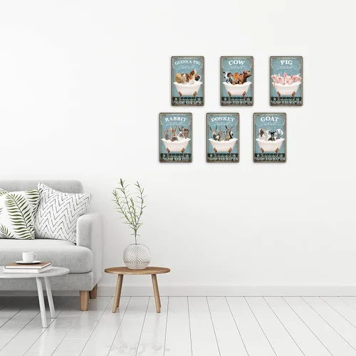 Miniatura 7 de Divertido letrero de metal para decoración de conejo, póster de arte de pared de baño, decoración retro para el hogar, para amantes de los conejos