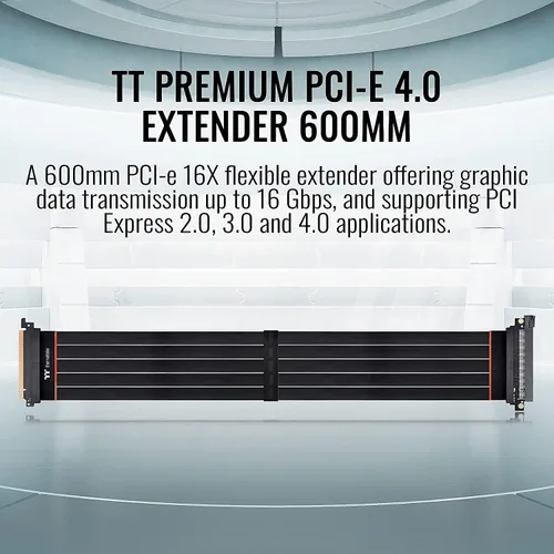 Miniatura 2 de Thermaltake TT Premium PCI-E 4.0 Alta Velocidad Flexible Extensor Elevador Cable 23.622 in AC-059-CO1OTN-C1