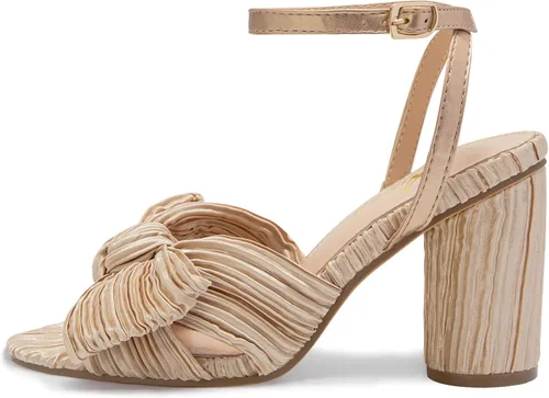 Miniatura 2 de Athlefit Sandalias de tacón grueso con punta abierta para mujer con lazo y correa al tobillo para boda