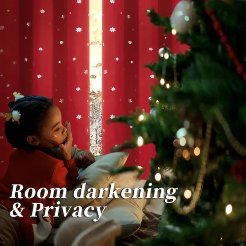 Miniatura 3 de BGment Cortinas de Navidad para Dormitorio de Niños 63 Pulgadas de Largo - Patrón de Copo de Nieve Decoración de Tratamientos de Ventanas con Ojales