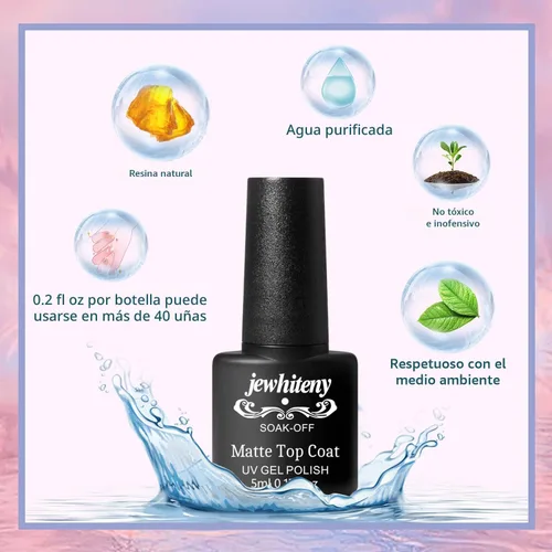 Miniatura 6 de JEWHITENY Juego de 30 esmaltes de uñas de 27 colores, verde, azul, rosa, naranja, Gitter Sock Off Gel Polish con capa base superior mate y brillante