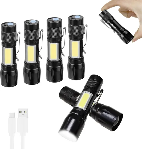 Miniatura 10 de KunHe Paquete de 10 mini linternas LED pequeñas recargables por USB, linterna de camping a granel, linterna brillante de alto lúmenes EDC