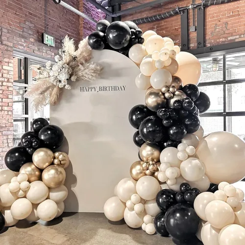 Miniatura 5 de Dagelar Globos de color negro, dorado y beige, 60 globos de arena negra dorada y blanca, globos de fiesta con confeti dorado metálico