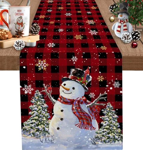 Miniatura 13 de Juego de 4 manteles individuales de árbol de Navidad, mantel rojo para decoración de mesa de comedor, manteles lavables de lino de algodón a cuadros