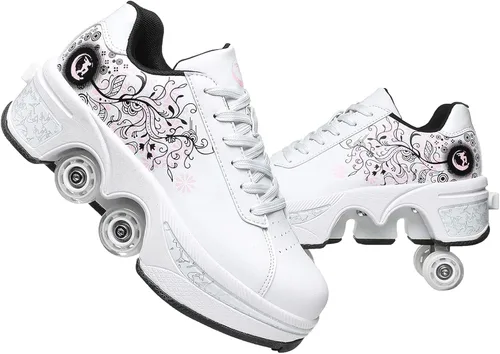 Miniatura 8 de Rueda de deformación de doble hilera Zapatos para caminar automáticos Deformación invisible Patín de ruedas 2 en 1 Patines de polea extraíble