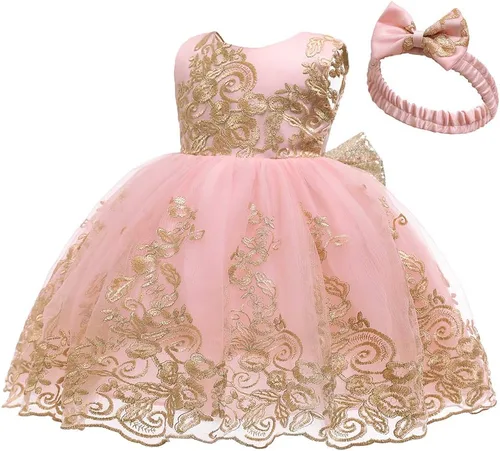 Miniatura 12 de CMMCHAAH - Vestidos de encaje para concursos de niñas bebés de 0-6 años, vestido formal para fiestas con diadema