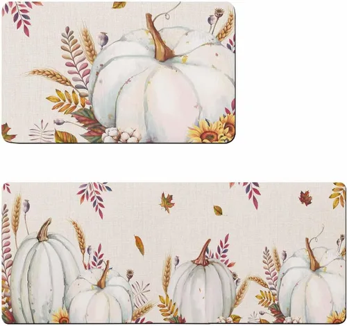 Tapete de baño de calabaza blanca de Acción de Gracias para bañera, antideslizante, de secado rápido y absorbente, de tierra de diatomeas, tapete