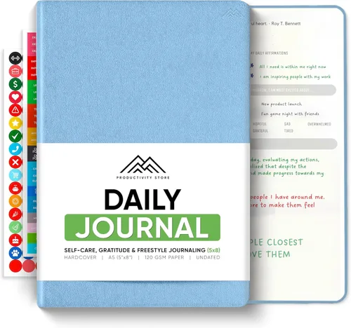 El mejor diario diario para hombres y mujeres, gratitud, manifestación y diario guiado con indicaciones para el crecimiento personal (A5, azul) -