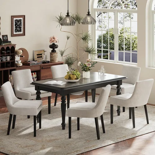 Miniatura 9 de MALOL Juego de 2 sillas de comedor tapizadas en corduroy con patas de madera, sillas de cocina laterales acolchadas de respaldo medio para comedor
