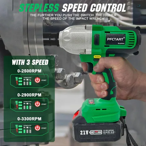 Miniatura 5 de Kit de llaves de impacto sin escobillas de 1/2 pulgada 800 Nm, 2 baterías de 4.0 Ah, 6 enchufes, caja de herramientas de almacenamiento