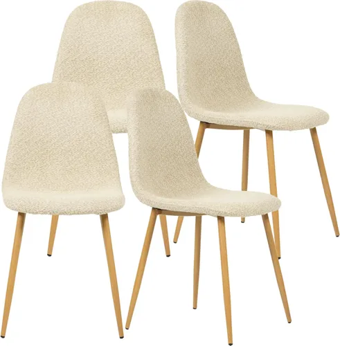 FurnitureR Juego de 4 sillas de comedor, asiento de comedor tapizado de tela de felpilla con patas de metal resistentes, sillas laterales de Beige