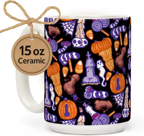 Miniatura 33 de LookHUMAN Taza de Café de Halloween – Halloween Is Meowgical Tazas, Taza de Café Espeluznante Idea de Regalos de Taza, 15 Onzas 10-Blanco