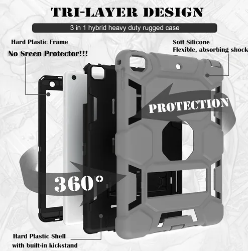 Miniatura 3 de CCMAO Funda para iPad de 6ª/5ª generación (9.7 pulgadas, 2018/2017), iPad Air de 2ª generación (2014) con soporte, funda protectora híbrida a prueba