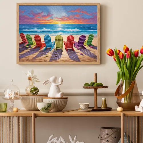 Miniatura 7 de Rompecabezas de Playa para Adultos 1000 Piezas y más, Colección de Rompecabezas Coloridos de PICKFORU con Silla de Descanso y Escenario de Playa