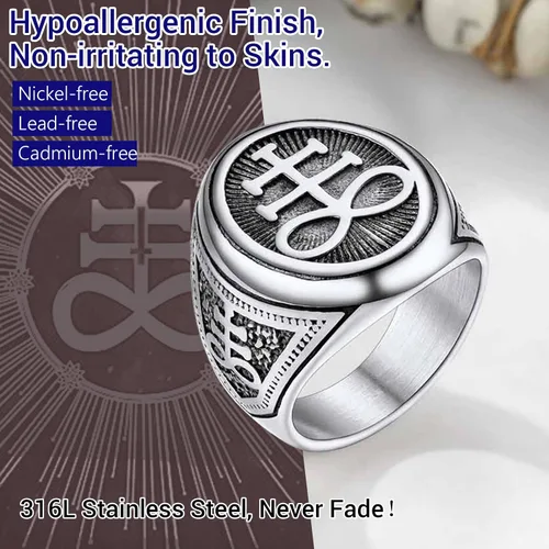 Miniatura 6 de PROSTEEL Joyería gótica satánica unisex, anillo de cruz de Leviathan, anillo de diablo Lucifer, acero inoxidable 316L, tono plateadonegrodorado