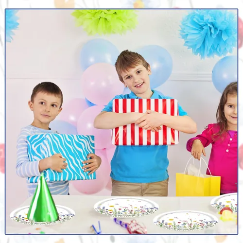 Miniatura 7 de T-Antrix 40 piezas de platos y servilletas de flores silvestres, suministros de fiesta, juego de vajilla desechable floral de flores silvestres